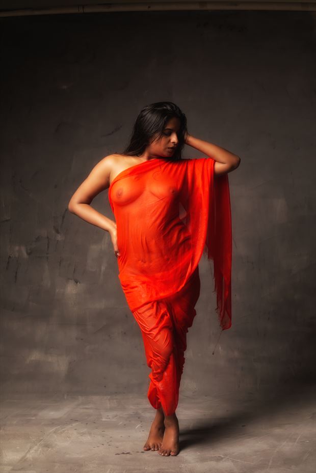 vidhya draped in wet red fabric artistic nude photo by photographer inder gopal