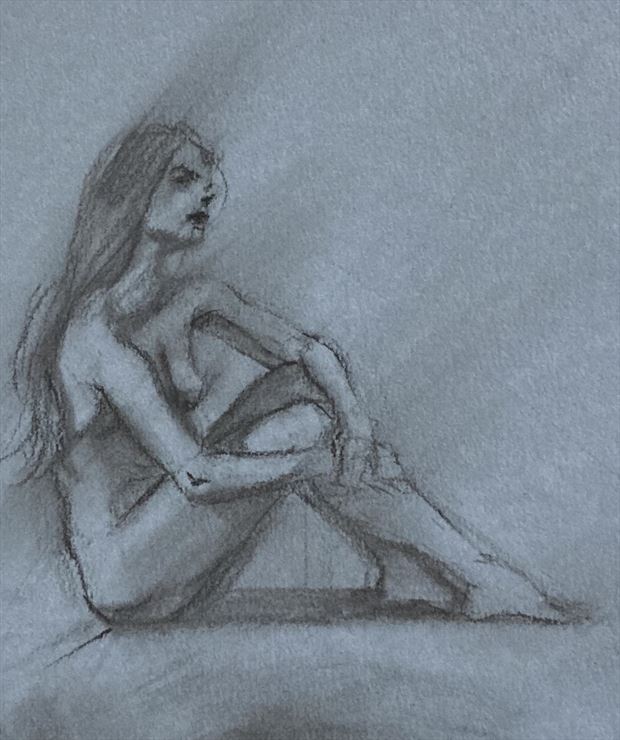 viktoria seated sideview artistic nude artwork by artist edoism