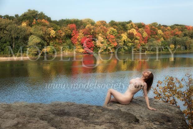 vivian perched above autumn river artistic nude photo by photographer fotoflair