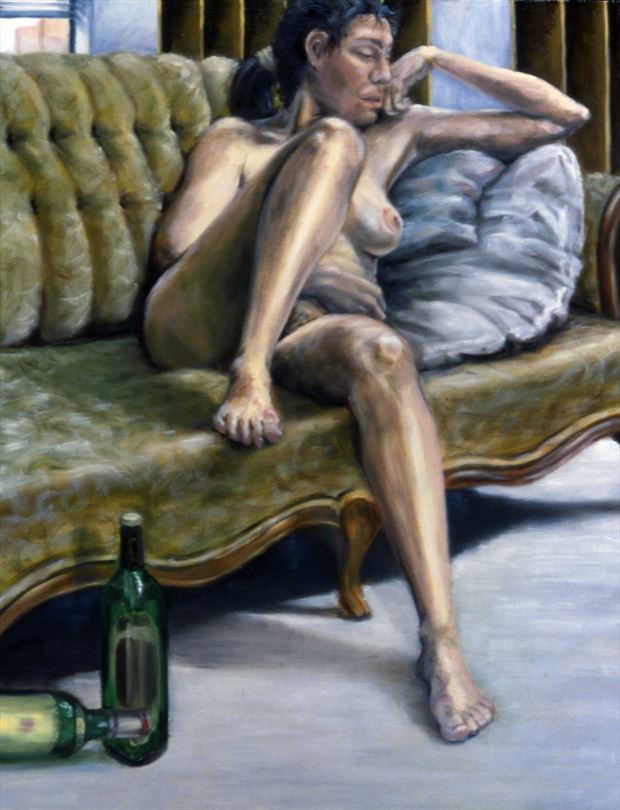 woman on green sofa artistic nude artwork by photographer john mark clum