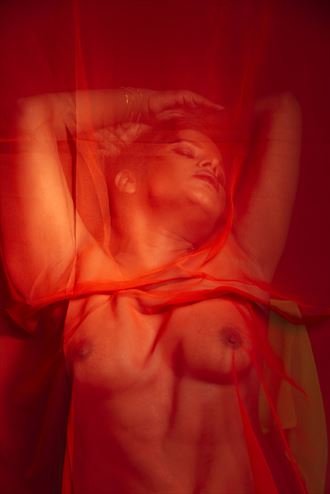 wrapped in red fabric artistic nude photo by photographer inder gopal
