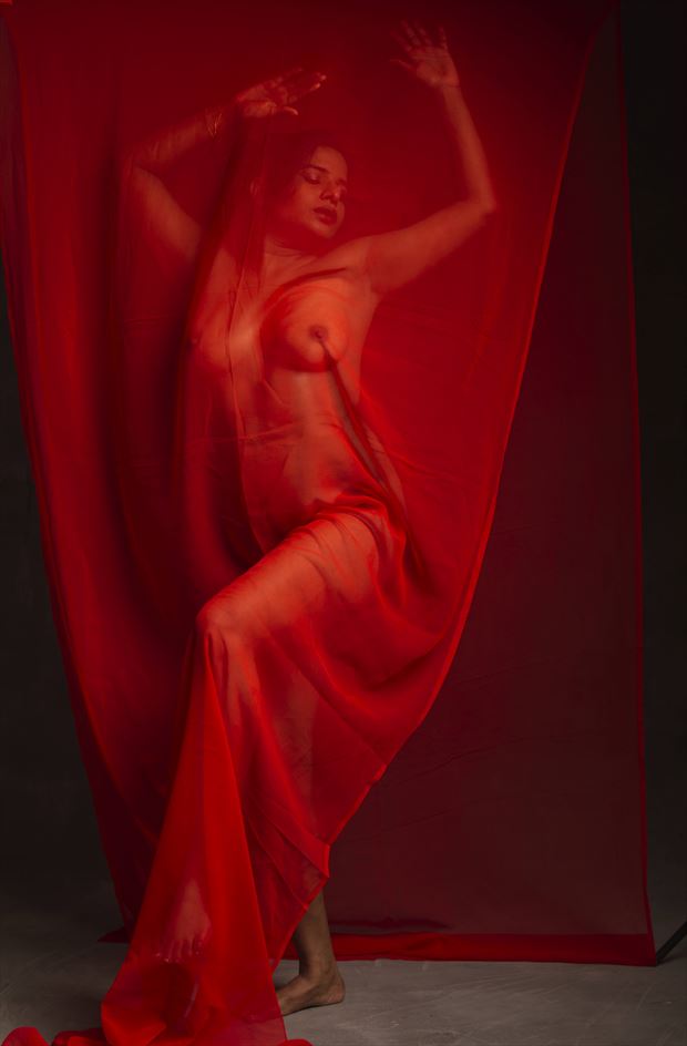 wrapped in red fabric artistic nude photo by photographer inder gopal