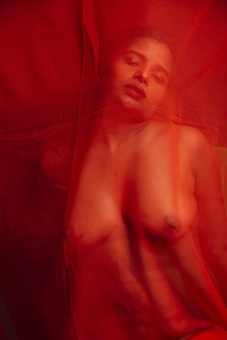 wrapped in red saree artistic nude photo by photographer inder gopal