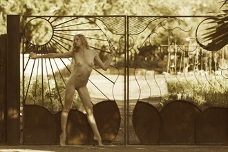 xaina at the gate to the garden artistic nude photo by photographer mark bigelow