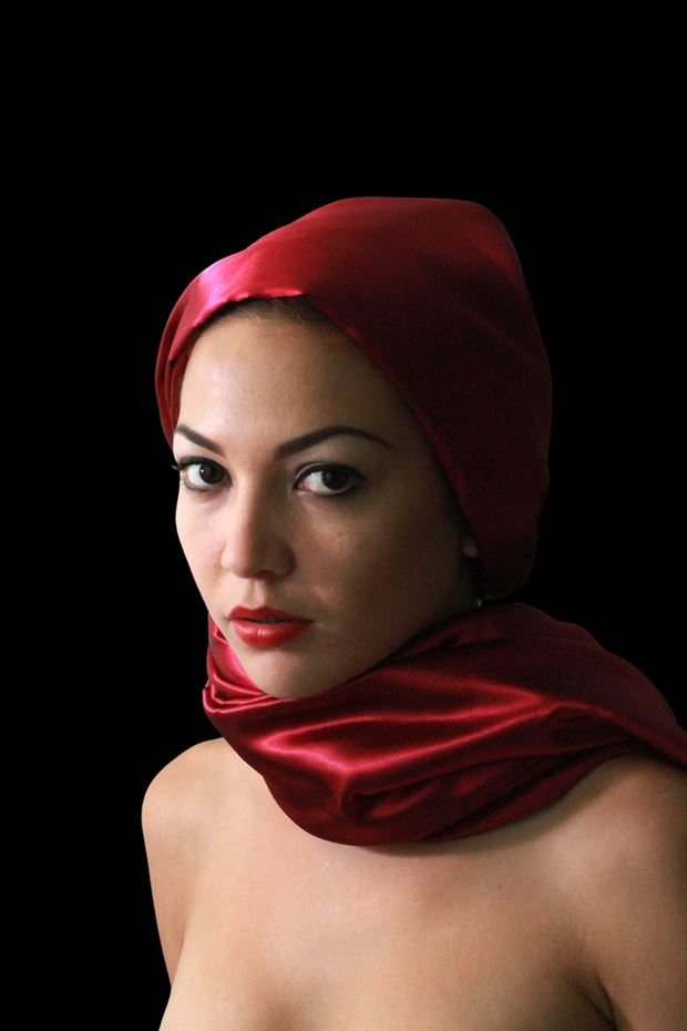 xenia s red scarf vintage style photo by artist julian monge najera