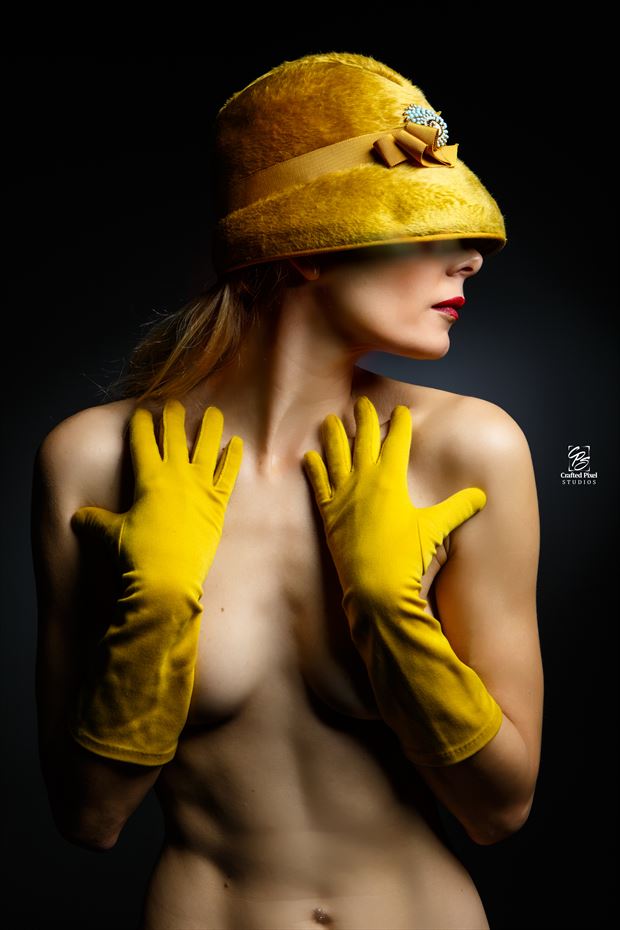 yellow hat and gloves artistic nude photo by photographer craftedpixelstudios
