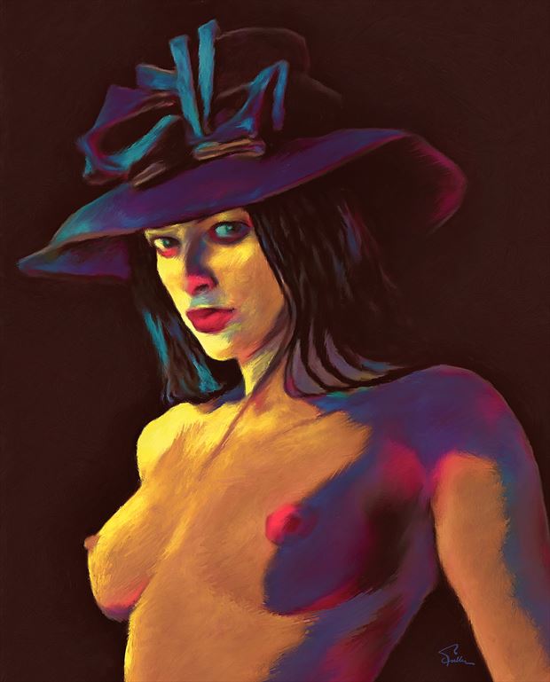 yellow helen in a hat artistic nude artwork by artist van evan fuller