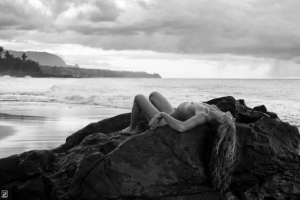 Lying among the rocks and surf  Artistic Nude Artwork print by Photographer Thom Peters Photog