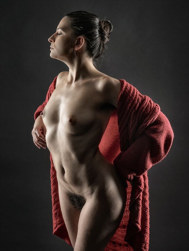 blue in red artistic nude photo print by photographer rick jolson