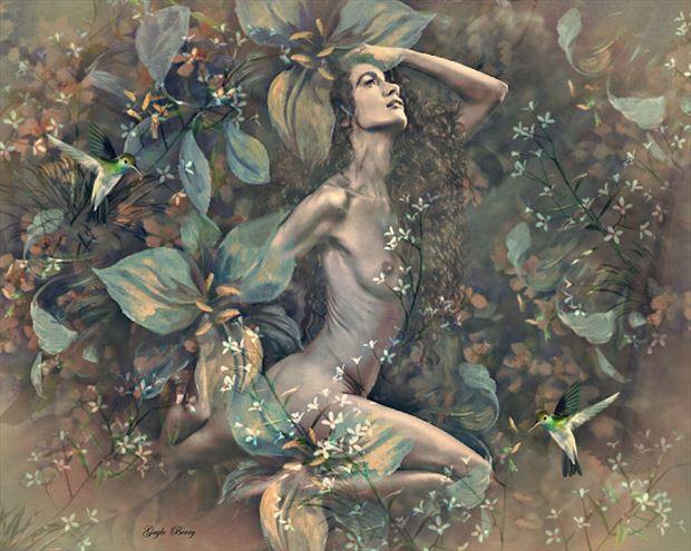 lovely flowers of blue artistic nude artwork print by artist gayle berry