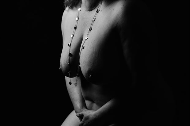 necklace on her knees artistic nude photo print by photographer phoenix flower