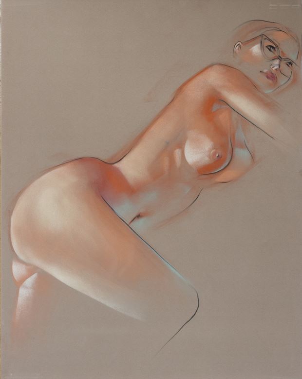 red reclining artistic nude artwork print by artist t_wayne