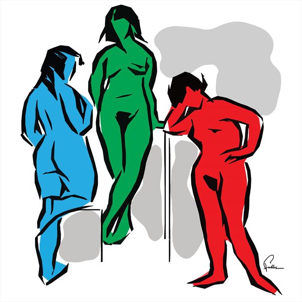 three models artistic nude artwork print by artist van evan fuller