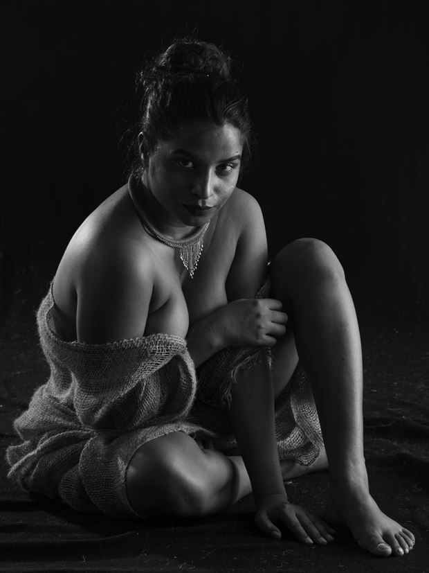 wrapped in raw jute fabric artistic nude photo print by photographer inder gopal