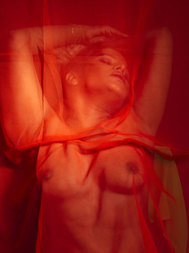 wrapped in red fabric artistic nude photo print by photographer inder gopal